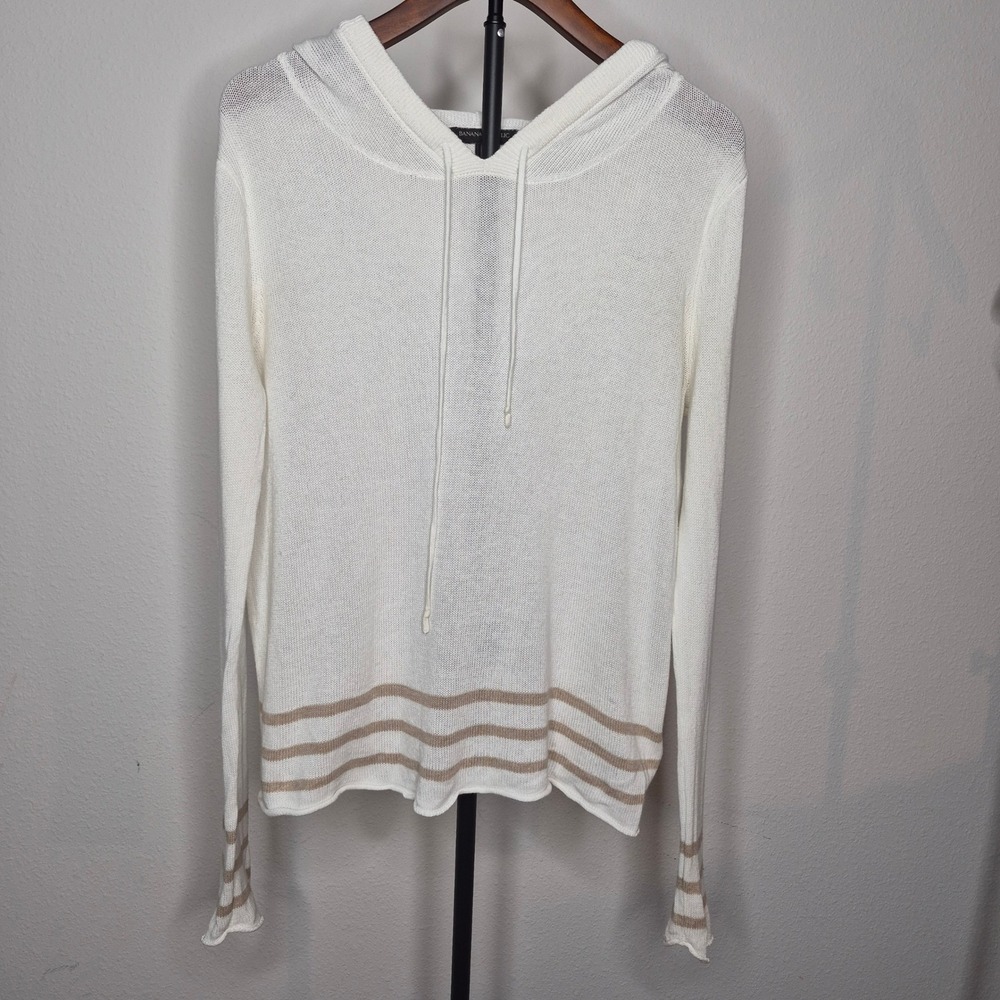 Banana Republic Womens Linen Blend Striped Lightweight Beach Hoodie Sweater M